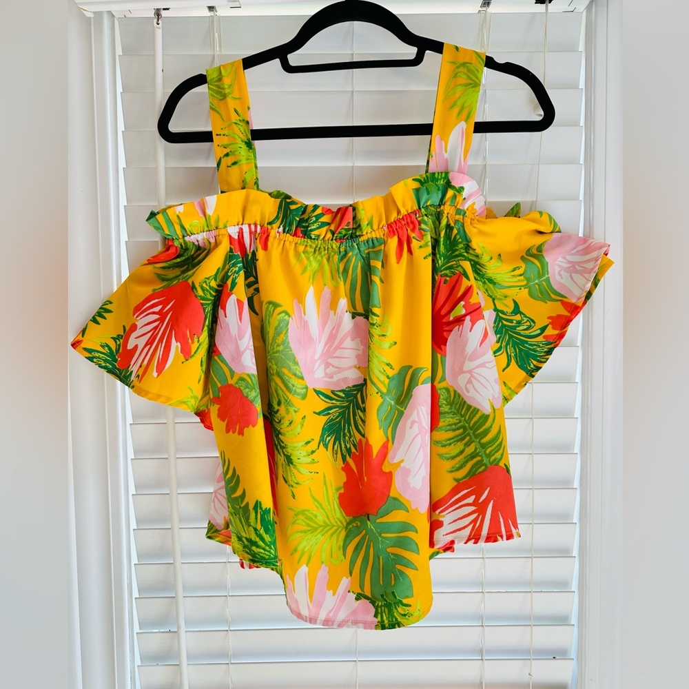 True Destiny Yellow Tropical Print Top